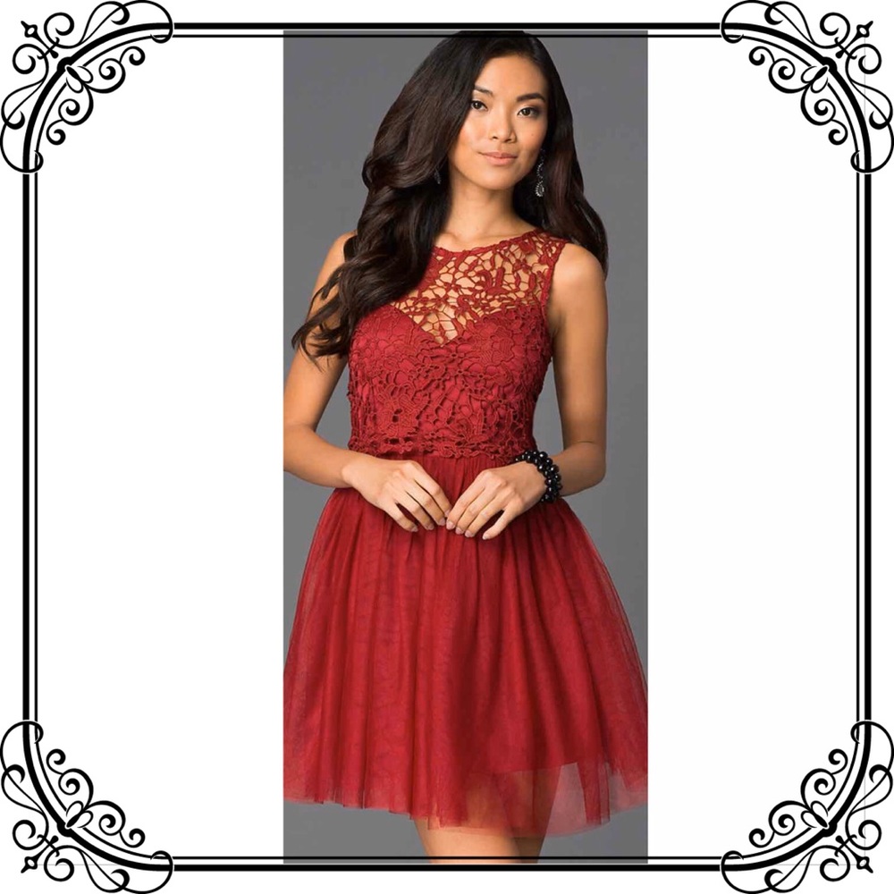 🆕NWT Burgundy Red Lace Bow Back Fit & Flare Dress - Picture 4 of 8